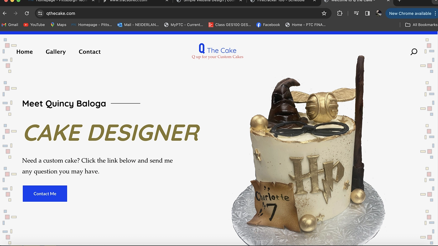 Screenshot of the Q The Cake web site created by Ryan Neiderlander